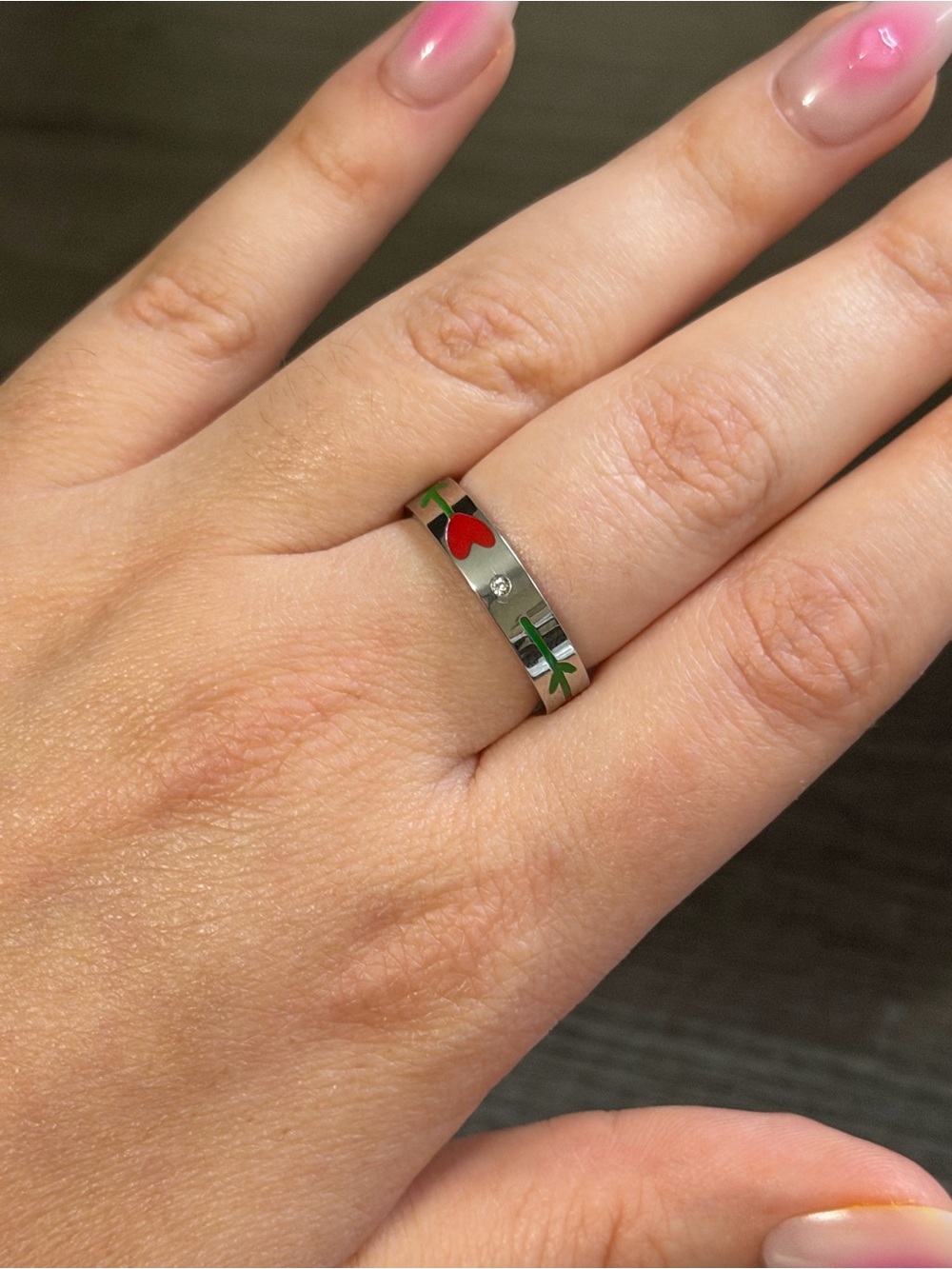 Stainless Steel Heart Flower Band Ring